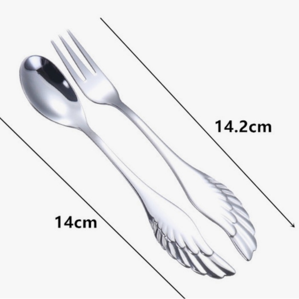 NIB Angels Wings Baby Spoon and Fork Gift Set Gold Tone Stainless Steel - Picture 4 of 10